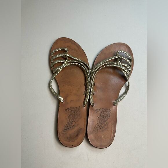 Ancient Greek Sandals Amalia Gold Silver Metallic Braided Straps Size 40/ US 8 - Picture 5 of 5